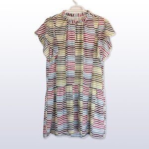 Loft Petites Stripey Dress w Flounce, Ruffle Collar, Flutter Sleeves Size MP